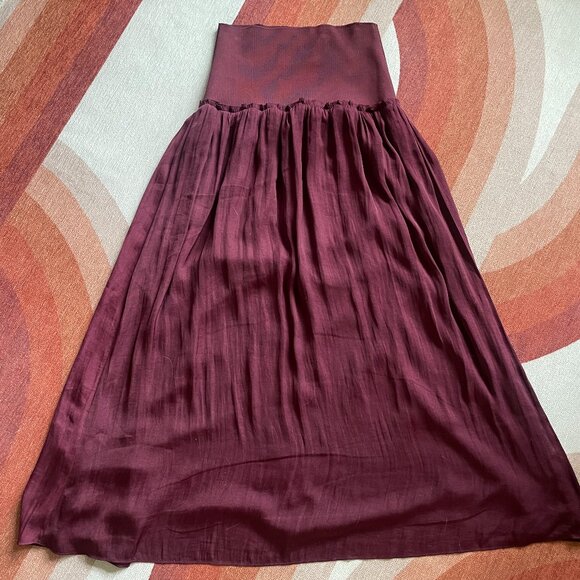 Anthropologie Deep Burgundy A-Line Skirt with Open Front Slit - Picture 1 of 8